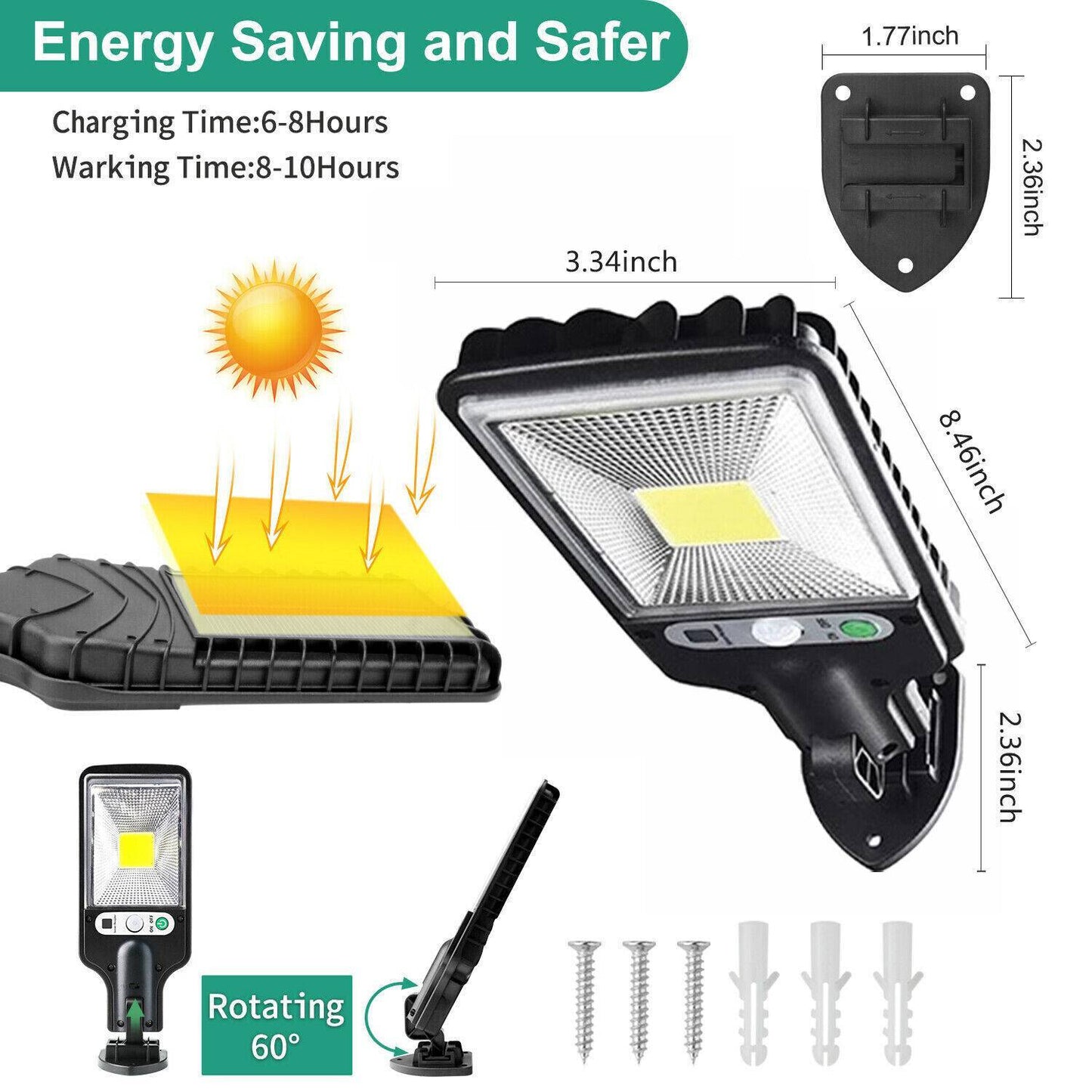 Solar Flood LED Light Motion Sensor Security Wall Outdoor Yard Street Lamp